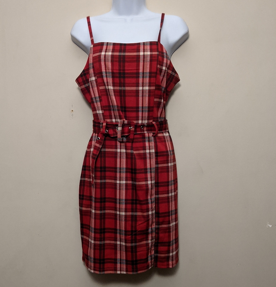 Jolie & Joy Plaid Red Dress L